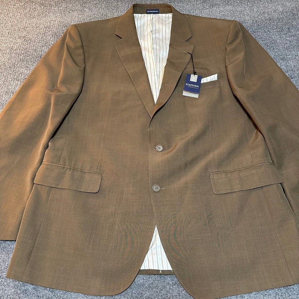 Stafford Essentials Mens Classic Fit Suit Jacket Brown 2 Button‎ Blazer 48L NWT